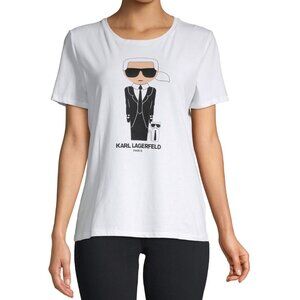 Karl Lagerfeld Paris Iconic Doll Graphic Tee Women’s Small White Graphic Shirt